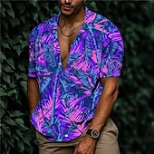 ieftine Plante tropicale-Bărbați Copac de cocos Plante tropicale Cămașă Cămașă hawaiană Cămașă Aloha Manșon scurt Cămașă Răsfrânt Tropical Modă Hawaiană Casual Hawaiian Concediu Roz Îmbujorat Mov S M L