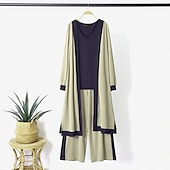 billiga Loungewear till damer-loungeset för kvinnor 3-delade sweatsuitdräkter mjuk väst långärmad kofta med öppen framsida topp hög midja byxor hemkläder