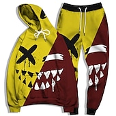 billige Herre 3D Sweatshirt Sett-Herre Grafisk Grimasse 2stk 3D-genseresett Joggedress Hettegensere Langermet Lange bukser Med hette Gatemote Grunnleggende Fritid Sport &amp; Utendørs Avslappet Sport Trykt mønster Vår Høst Lysegul Gul