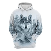 baratos Moletons masculinos com capuz-Homens Animal Lobo Moletom Moletons Moletom com capuz Manga Longa Moletom com capuz Com Capuz Roupa de rua Impressão 3D Diário Esportes Azul Imprimir Primavera &amp; Outono Designer
