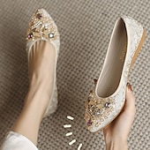 abordables Ballerines femme-ballerines de mariage pliables ornées de cristaux floraux pour femmes - chaussures de ballet de voyage légères et confortables