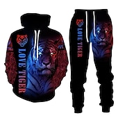 economico Set di Felpe 3D da Uomo-Per uomo Grafico Tigre 2 pezzi Set di felpe 3D Tuta Felpe con cappuccio Manica Lunga Pantaloni lunghi Con Cappuccio Streetwear Essenziale Casual Sport &amp; Outdoor Casuale Sportivo Stampato Primavera
