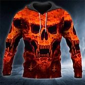 cheap Men&#039;s Pullover Hoodies-Men&#039;s Skull Graphic Prints Hoodie Hoodies Sweatshirt Pullover Hoodie Sweatshirt Long Sleeve Hooded Sweatshirt Hooded Streetwear 3D Print Daily Sports Yellow Red Print Spring &amp;  Fall Designer