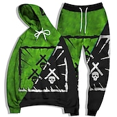 billige Herre 3D Sweatshirt Sett-Herre Grafisk Grimasse 2stk 3D-genseresett Joggedress Hettegensere Langermet Lange bukser Med hette Gatemote Grunnleggende Fritid Sport &amp; Utendørs Avslappet Sport Trykt mønster Vår Høst Lysegul Gul