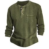 preiswerte Lässiges Henley-T-Shirt-Herren T Shirt Henley Shirt langarmshirt Glatt Rundhalsausschnitt Strasse Täglich Langarm Button-Down Bekleidung Modisch Designer Brautkleider schlicht Komfortabel