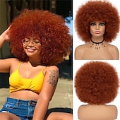 economico Parrucche di Carnevale-Parrucche afro anni &#039;70 per donne nere - grande parrucca afro puff con frangia capelli sintetici ricci crespi corti per le donne