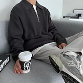 billiga tröja för män-Herr Tröja Blixtlåströja Pullover pikétröja Ribbad Sticka Tunika Halv dragkedja Stickat Slät Nedvikt Håller värmen Modernt Modernt Arbete Dagliga kläder Kläder Höst vinter Svart Kaki M L XL