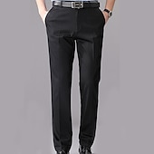 preiswerte Schlank-Herren Anzughosen Hose Hosen Tasche Gerade geschnitten Glatt Hochzeit B¨¹ro Arbeit Baumwollmischung Schick &amp; Modern Ausgefallene Schwarz Weiß Hoher Taillenbund Mikro-elastisch