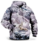 economico felpe 3d da uomo-Per uomo Lupo Stampa 3D Felpa con Cappuccio Felpa con cappuccio Felpe con cappuccio Manica Lunga Felpa con cappuccio Con Cappuccio Moda Vacanza Lavoro Abbigliamento quotidiano Grigio verde Bianco e
