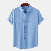 abordables Classique-Homme Chemise Lin Chemisette Chemise d&#039;été Tenues de plage Chemise boutonnée Plein Vacances Casual Rose Claire Blanche Vert Claire Rouge Manche Courte Col rabattu Eté Vêtement Tenue
