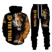 economico Set di Felpe 3D da Uomo-Per uomo Grafico Tigre 2 pezzi Set di felpe 3D Tuta Felpe con cappuccio Manica Lunga Pantaloni lunghi Con Cappuccio Streetwear Essenziale Casual Sport &amp; Outdoor Casuale Sportivo Stampato Primavera