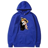 ieftine Grafică a personajelor din desene animate și film-One Piece Monkey D. Luffy Hanorac cu Glugă Anime Desen animat Anime Buzunar frontal Grafică Pentru Pentru cupluri Bărbați Pentru femei Adulți Halloween Carnaval Ștanțare la cald Stradă Zilnic