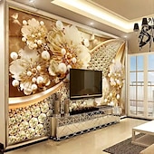 Cool Wallpapers Wall Mural 3D Golden Flower Wallpaper for Walls European Luxury Style Diamond Adhesive Required Canvas for Living Room Hotel Background Home Décor4
