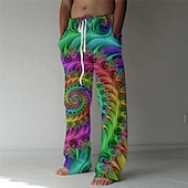 cheap Men&#039;s Printed Casual Pants-Men&#039;s Trousers Summer Pants Beach Pants Drawstring Elastic Waist Straight Leg Abstract Graphic Prints Comfort Breathable Casual Daily Holiday Streetwear Designer Green Rainbow