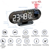cheap Radios and Clocks-LED Projection Digital Alarm Clock for Bedrooms FM Radio Alarm Clock on Ceiling Temperature &amp; Humidity Display 12/24H Snooze Dual Loud Alarm Clock