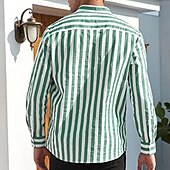 preiswerte Herrenhemd zum Knöpfen-Herren Hemd Hemd mit chinesischem Kragen Hemd mit Stehkragen Popover-Hemd Sommerhemd Freizeithemd Schwarzgrau Blau Staubiges Blau Grün Langarm Gestreift Schwarz &amp; Weiß Kragen Lässig Täglich