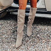 cheap Slouch Boots-Women&#039;s Taupe Suede Knee-High Western Boots with Block Heel, Stylish Pointed Toe Boots for Casual and Outdoor Wear