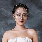 baratos Véus de Noiva-Véu de Noiva Estiloso de Camada Única  Véus de Casamento de Estilo Europeu  Véus de Gaiola de Pássaros com Cristais  Tulle para impressionar