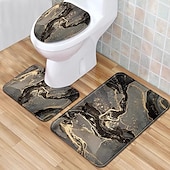 preiswerte 3PC-Badteppich-Mattenset-3er-Set Badematten, rutschfeste Badezimmermatte, U-förmiger Konturenteppich&amp;amp;Toilettendeckelbezug, Badematte mit Marmorstruktur, rutschfest&amp;amp;weicher, saugfähiger Polyesterteppich