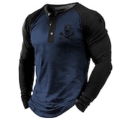 billige Halloween T-skjorter-Herre Halloween Hodeskaller Grafiske trykk Henly-skjorte Kul skjorte Langermet skjorte Langermet Varm stempling Designer Grunnleggende Moderne Moderne Feriereise Gate Ut på byen Vår &amp; Vinter Svart