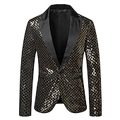 economico Blazer Classici da Uomo-Per uomo Giacca Feste Ufficio e carriera splendente All&#039;aperto Tasche Strass Autunno Inverno A quadri Moda Top caldi Bavero Argenteo Oro Arcobaleno Giacca