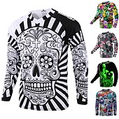 ieftine Tricouri pentru bărbați-Bărbați Jersey de ciclism Downhill Jersey Jachetă Dirt Bike Cranii Cu model Craniu de zahăr Manșon Lung Bicicletă Jerseu Topuri cu 3 buzunare spate Ciclism montan Ciclism stradal Termic cald
