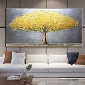 tanie Obrazy z kwiatami/roślinami-100% ręcznie malowane duży nowoczesny obraz olejny na płótnie złote drzewo obrazy do domu salon wystrój hotelu wall art picture walcowane bez ramki!