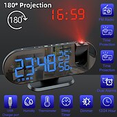 cheap Radios and Clocks-LED Projection Digital Alarm Clock for Bedrooms FM Radio Alarm Clock on Ceiling Temperature &amp; Humidity Display 12/24H Snooze Dual Loud Alarm Clock