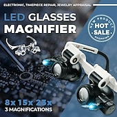 billiga Kontorsmaterial-förstoringsglas 8x 15x 23x förstoringsglas led pannband glasögonförstoringsverktyg reparationsverktyg klocktillverkning myntstämpel valuta bokfel smycken halsband förstoringsglas glasögon pärlbiologi