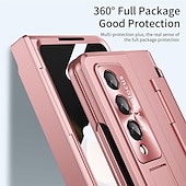 Недорогие Чехлы для Samsung-телефон Кейс для Назначение SSamsung Galaxy Z-сгиб 6 Z Fold 5 Z Fold 4 Z Fold 3 Чехол со стендом Флип Полная защита тела Однотонный ПК