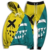 billige Herre 3D Sweatshirt Sett-Herre Grafisk Grimasse 2stk 3D-genseresett Joggedress Hettegensere Langermet Lange bukser Med hette Gatemote Grunnleggende Fritid Sport &amp; Utendørs Avslappet Sport Trykt mønster Vår Høst Lysegul Gul