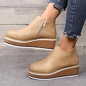 levne Platformové boty-Dámské Boty Boty na platformě Větší velikosti Venkovní Denní Kotníkové boty Booties Podzim Platforma Klínový podpatek Oblá špička Vinobraní Na běžné nošení Minimalismus Chůze PU Zip Světle hněd