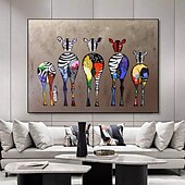 お買い得  動物画-保育園の油絵手作り手描きの壁アート抽象的なカラフルなシマウマの家の装飾の装飾ロールキャンバスフレームなしストレッチなし
