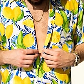 preiswerte Essen &amp; Getränke-Herren Tropisch Hemd Hawaiihemd Sommerhemd Aloha-Shirt Kurze Ärmel Hemd Umlegekragen Tropisch Modisch Hawaiianisch Outdoor Strasse Hawaiianisch Gelb Rosa Braun S M L