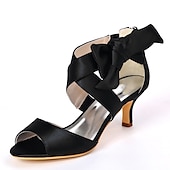 abordables Semiformal-Mujer Zapatos de boda Zapatos de novia Pajarita Tacón de gatito Puntera abierta Satén Cremallera Negro Blanco Marfil