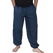 economico retrò-Per uomo Pareggiatore Pantaloni di lino Pantaloni Pantaloni estivi cascante Tasche A cordoncino Liscio Comfort Traspirante Informale Per eventi Per uscire Misto cotone e lino Boho Hippie Verde