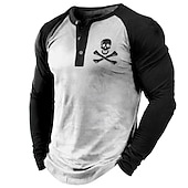 billige Halloween T-skjorter-Herre Halloween Hodeskaller Grafiske trykk Henly-skjorte Kul skjorte Langermet skjorte Langermet Varm stempling Designer Grunnleggende Moderne Moderne Feriereise Gate Ut på byen Vår &amp; Vinter Svart