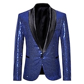 cheap Men&#039;s Blazers-Men&#039;s Blazer Cocktail Party Bar Shining Outdoor Pocket Sequin Fall Winter Plain Stylish Warm Ups Shawl Collar Black Silvery Wine Royal Blue Gold Jacket