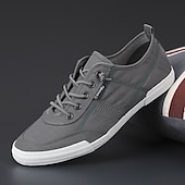 billiga Herrsneakers-Grå herrsneakers i nylon med snörning – lätta, ventilerande lågskor för vardagsbruk, resor och helgutflykter