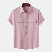 abordables Classique-Homme Chemise Lin Chemisette Chemise d&#039;été Tenues de plage Chemise boutonnée Plein Vacances Casual Rose Claire Blanche Vert Claire Rouge Manche Courte Col rabattu Eté Vêtement Tenue