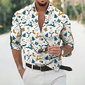 abordables Tenue de scène de Noël-chemises imprimées pour hommes avec scène de Noël, chemises avec imprimés graphiques arbre élan, revers rouge vert violet vert bleu jaune, imprimé 3D, rue, décontracté, manches longues, boutonné,