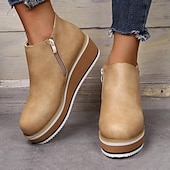 levne Platformové boty-Dámské Boty Boty na platformě Větší velikosti Venkovní Denní Kotníkové boty Booties Podzim Platforma Klínový podpatek Oblá špička Vinobraní Na běžné nošení Minimalismus Chůze PU Zip Světle hněd