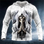 economico Felpe con cappuccio da uomo-Per uomo Teschi Stampe astratte Felpa con cappuccio Felpe Felpa Felpa con cappuccio pullover Manica lunga Felpa con cappuccio Con cappuccio Streetwear Stampa 3D Giornaliero Sport Rosso e nero Grigio