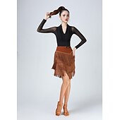 cheap Latin Dancewear-Latin Dance Skirts Tassel Pure Color Women&#039;s Training Party High Terylene