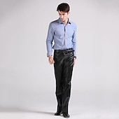 cheap Casual Pants-Men's Dress Pants Winter Pants Trousers Faux Leather Shorts Pocket Straight Leg Solid Colored Comfort Warm Wedding Office Business Faux Leather Streetwear Casual Black Micro-elastic