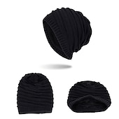 billiga Mössa mössa-Herr Mössa Vinter hattar Holk Sticka manschetter Svart Vin Akrylik Fiber Stickat Fleece Mode Traditionell / Klassisk Friluftskläder Ledigt / vardag Slät Varm