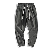 baratos Clássico-Homens Corredor Calças de linho Calças Calça verão Bolsos Com Cordão Cintura elástica Tecido Conforto Respirável Comprimento total Casual Diário Feriado Misto de Algodão e Linho Moda Clássico Preto
