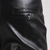 cheap Casual Pants-Men's Dress Pants Winter Pants Trousers Faux Leather Shorts Pocket Straight Leg Solid Colored Comfort Warm Wedding Office Business Faux Leather Streetwear Casual Black Micro-elastic