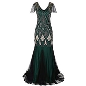 abordables Robes habillées-Femme robe longue robe noire Robe dentelle Robe vintage Robe de bal Mode Mature Robe chic Occasion spéciale Halloween Soirée Standard Plein Sans Manches Col V Noir Rouge Bordeaux Vert foncé Dorée