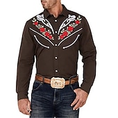preiswerte Westernhemden für Herren-Herren Blumen Grafik-Drucke Hemd Westernhemd Cowboy-Shirt Langarm Modisch Strassenmode Designer Outdoor Täglich Herbst Winter Umlegekragen Bedruckt Button-Down Schwarz Weiß Wein Marineblau Blau